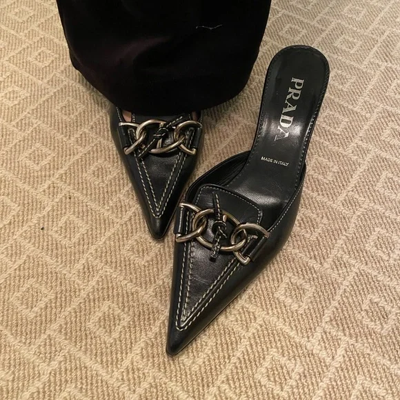 Prada Women's Black Leather Chain Mules - Picture 3 of 4